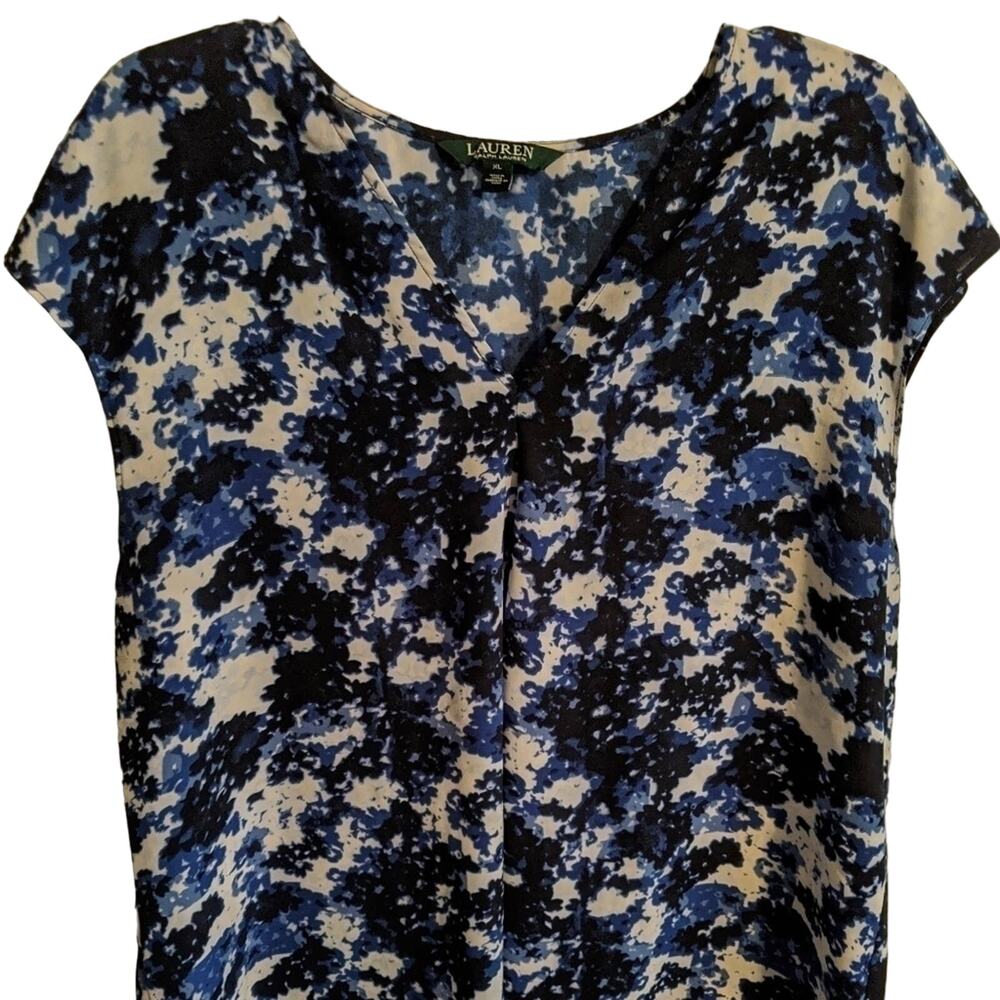 Lauren Ralph Lauren Blue Black and White Abstract Print Blouse
